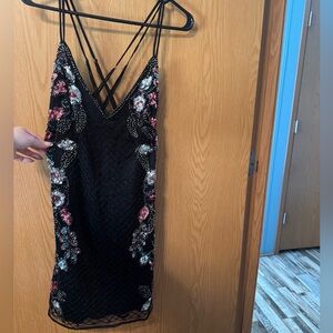 Floral Embellished Black Dress